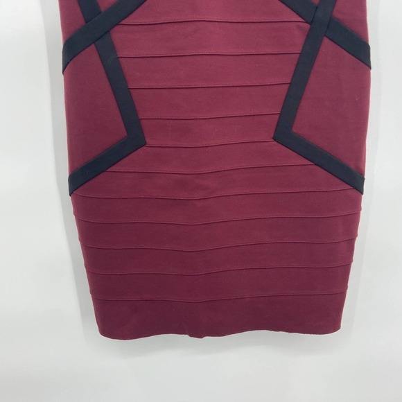 MAJE Destinee Burgundy Black Geometric Bodycon Sleeveless Mini Dress Size 3 - Picture 7 of 11